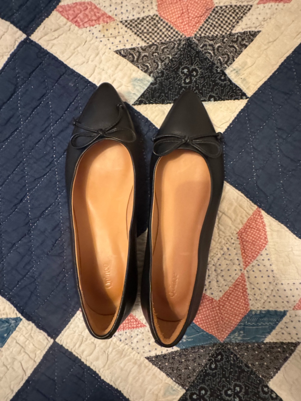 Black Pointed Toe Ballet Flats with Bow